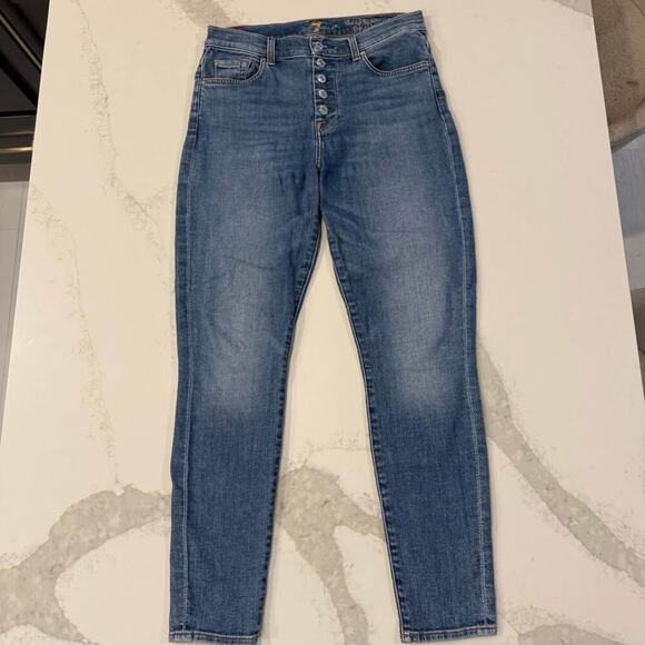 7 For All Mankind High Waist Ankle Skinny Denim Jeans Women’s 28 Blue Button Fly - Picture 1 of 9